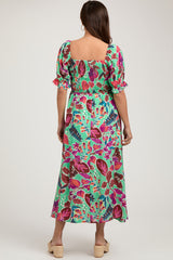 Mint Green Floral Puff Sleeve Maternity Maxi Dress