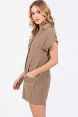 Taupe Gauze Button Up Front Pocket Romper