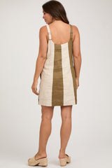 Olive Color Block Linen Sleeveless Maternity Dress