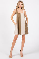 Olive Color Block Linen Sleeveless Maternity Dress