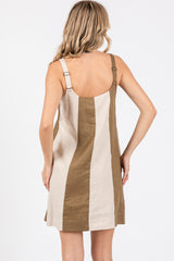 Olive Color Block Linen Sleeveless Dress