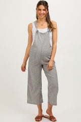 Black Striped Linen Maternity Overalls