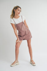 Mauve Front Pocket Short Overalls