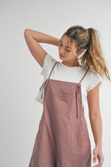 Mauve Front Pocket Short Overalls