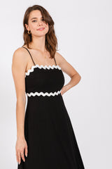 Black Ric Rac Trim Tiered Midi Dress