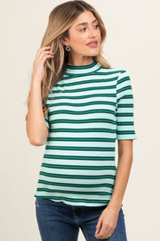 Mint Striped Ribbed Mock Neck Maternity Top