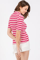 Pink Striped Ribbed Mock Neck Top