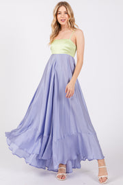 Lime Colorblock Sleeveless Satin Dress