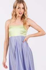 Lime Colorblock Sleeveless Satin Dress