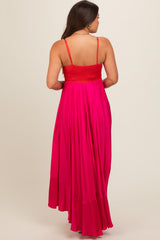 Fuchsia Colorblock Sleeveless Satin Maternity Dress