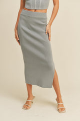 Grey Blue Rib Knit Midi Skirt