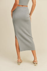 Grey Blue Rib Knit Midi Skirt