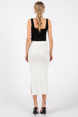 Ivory Rib Knit Midi Skirt