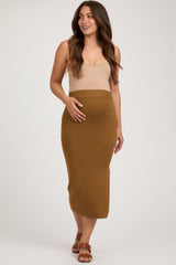 Mocha Rib Knit Maternity Midi Skirt