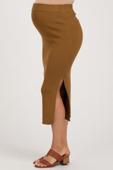 Mocha Rib Knit Maternity Midi Skirt