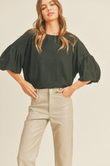 Black Drop Shoulder Puff Sleeve Maternity Top