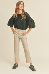 Black Drop Shoulder Puff Sleeve Top