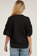 Black Drop Shoulder Puff Sleeve Maternity Top