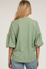 Light Olive Drop Shoulder Puff Sleeve Maternity Top