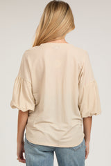 Beige Drop Shoulder Puff Sleeve Maternity Top