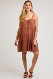 Mocha Sleeveless Tiered Ruffle Hem Maternity Dress