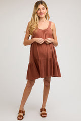 Mocha Sleeveless Tiered Ruffle Hem Maternity Dress