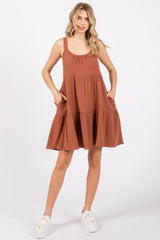 Mocha Sleeveless Tiered Ruffle Hem Dress