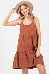 Mocha Sleeveless Tiered Ruffle Hem Dress