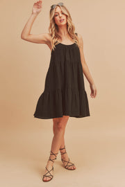 Black Sleeveless Tiered Ruffle Hem Dress