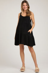 Black Sleeveless Tiered Ruffle Hem Maternity Dress