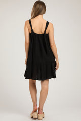 Black Sleeveless Tiered Ruffle Hem Maternity Dress