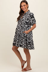 Black Printed Collared Tiered Maternity Dress