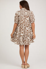 Camel Printed Collared Tiered Maternity Dress