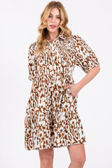 Camel Printed Collared Tiered Dress