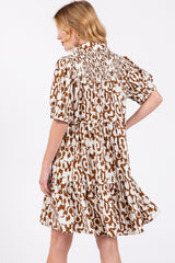 Camel Printed Collared Tiered Dress