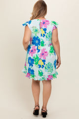 Light Blue Floral Ruffle Accent Maternity Plus Dress