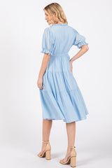 Light Blue Ruffle Trim Tiered Dress