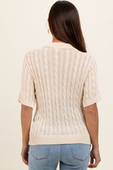 Beige Knit Button Collared Maternity Top