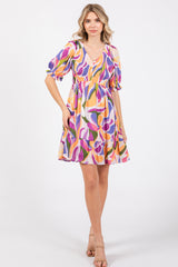 Lavender Abstract Print Smocked Dress