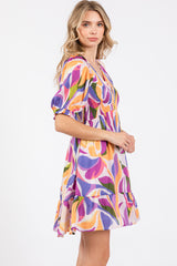 Lavender Abstract Print Smocked Dress