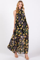 Black Floral Halter Maternity Maxi Dress