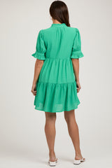 Green Buttoned Down Short Sleeve Maternity Dress