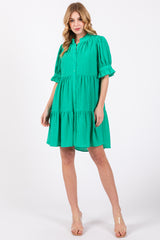 Green Buttoned Down Short Sleeve Maternity Dress