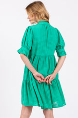 Green Buttoned Down Short Sleeve Dress