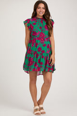 Green Magenta Floral Tiered Maternity Mini Dress