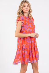 Red Orange Floral Tiered Mini Dress