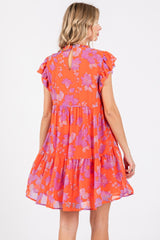 Red Orange Floral Tiered Mini Dress