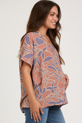 Mauve Floral Short Sleeve Maternity Blouse