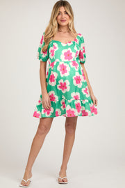 Green Floral Ruffle Hem Maternity Dress