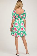 Green Floral Ruffle Hem Maternity Dress